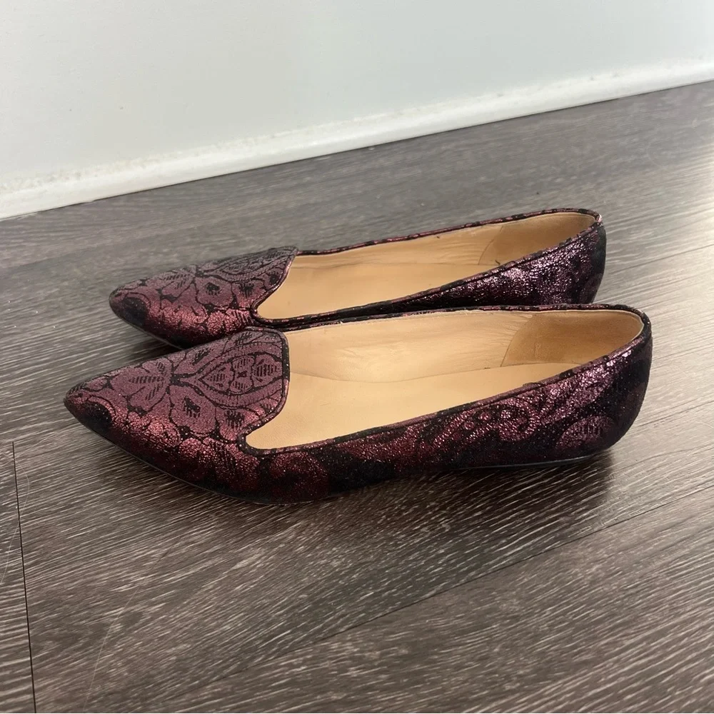 Amalfi by Rangoni Pointed-Toe Dress Loafers with Metallic Burgundy Made in Italy